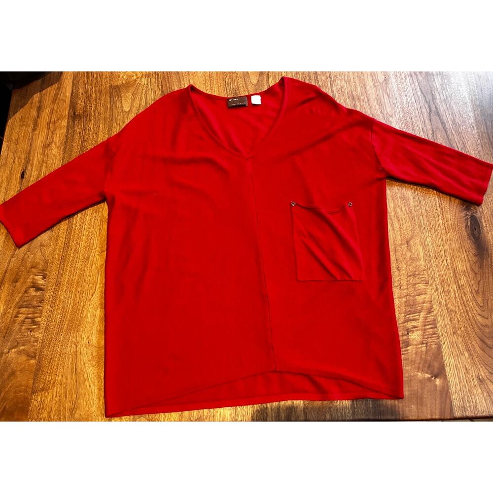 Kerisma Red V Neck Knit Top M/L 3/4 Sleeve Pocket Soft Sweater Blouse Valentines
